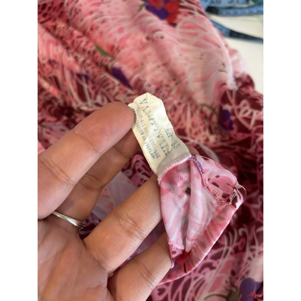 Vintage Vanity Fair Mod Slip Dress 38 L Retro Pink Floral Nylon Whimsical Ruffle - Picture 5 of 13